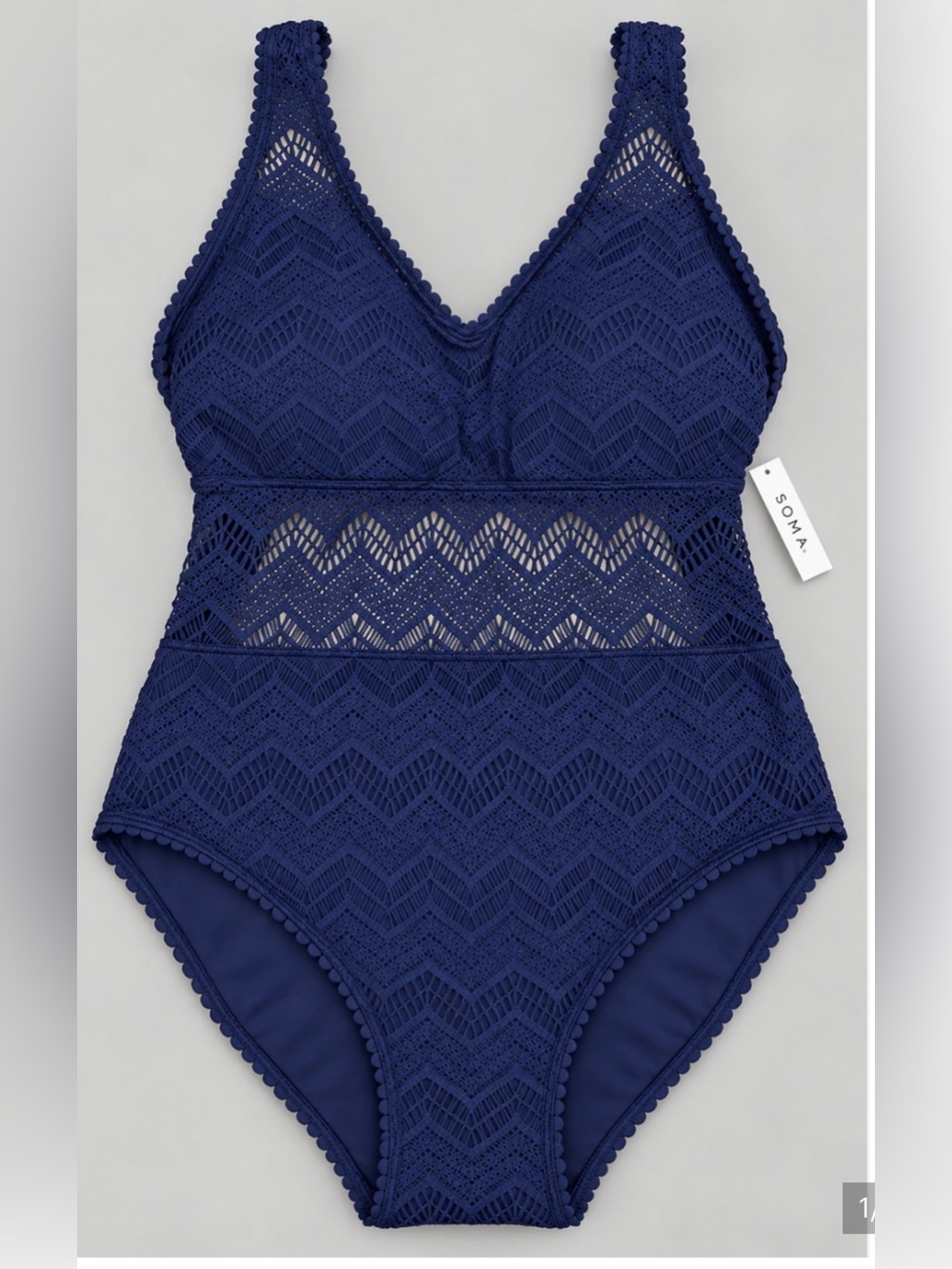 NWT SOMA NIGHTFALL NAVY BLUE CROCHET ONE PIECE SWIMSUIT SZ 14
